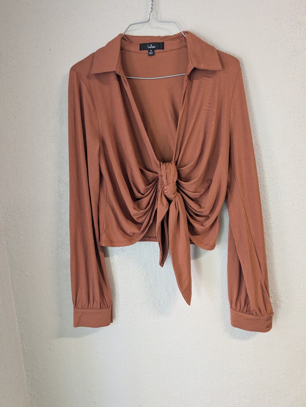 Lulus Tie-Front Crop Top Rust Button Stretchy Boho Festival Cottage Fall Fairy